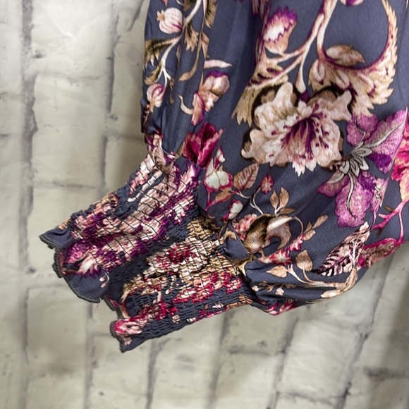 Dear John Blouse Floral Peasant Tie Front Ruffled Collar Smocked Balloon Sleeves - Picture 3 of 12